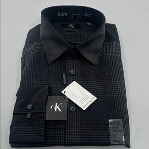 Calvin Klein Men's Charcoal Checkered Dress Shirt